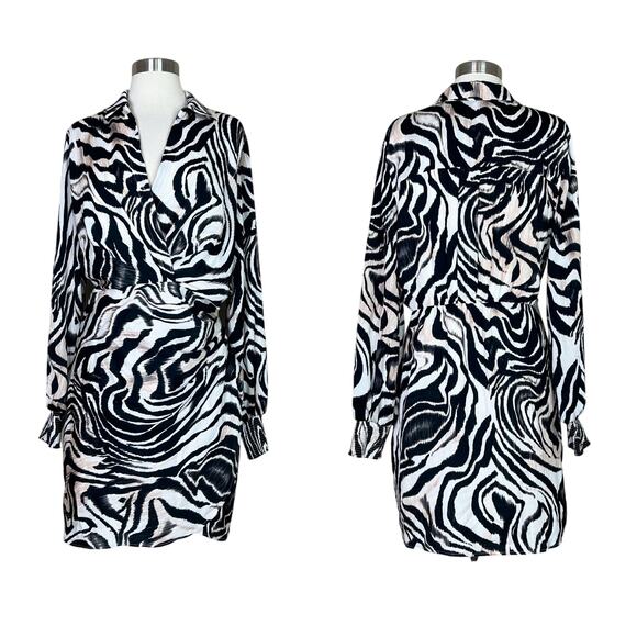 by Anthropologie | Abstract Graphic Zebra Print Black White Draped Mini Dress 14 - Picture 10 of 10